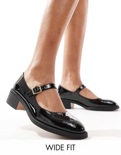 London Rebel – Becca – Mary-Jane-Schuhe in Lack-Schwarz mit dicker Sohle, weite Passform - view 1