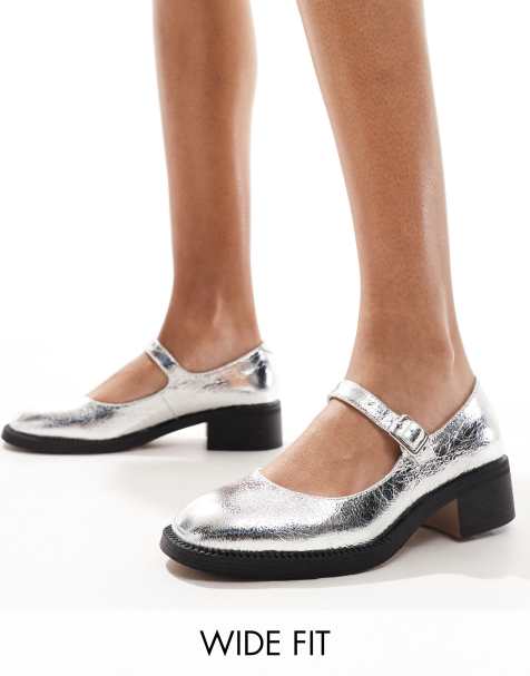 London Rebel Becca wide fit chunky mary jane in silver  - view 1