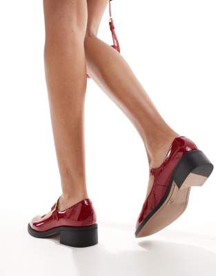 London Rebel Wide Fit London Rebel Becca Wide Fit Chunky Patent Mary Jane In Red