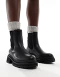 [London Rebel] London Rebel Becky chunky mid ankle chelsea boots in black 41 Black pu