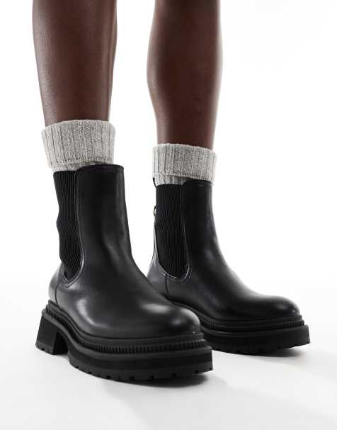 London Rebel – Becky – Svarta, medelhöga chelseaboots med grov sula - view 1