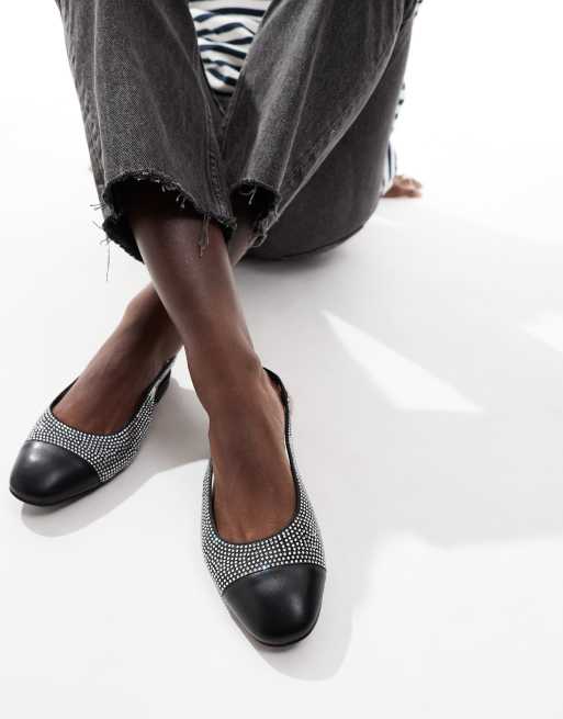 London Rebel - Bella - Sorte slingback-ballerinaer
