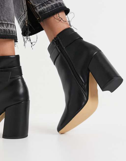 Black ankle boots with gold block heel sale