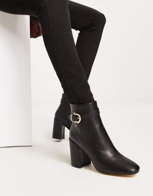 London Rebel Block Heel Buckle Ankle Boots In Black