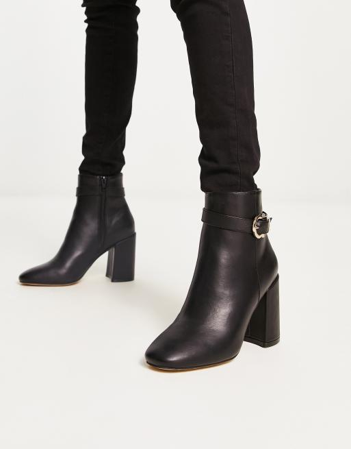 London Rebel Block Heel Buckle Ankle Boots