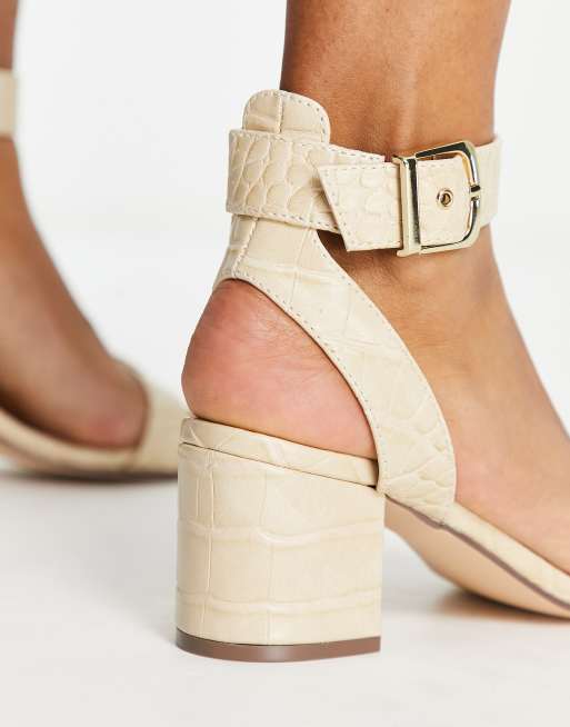 London Rebel block heel sandals in cream croc, 3 of 4