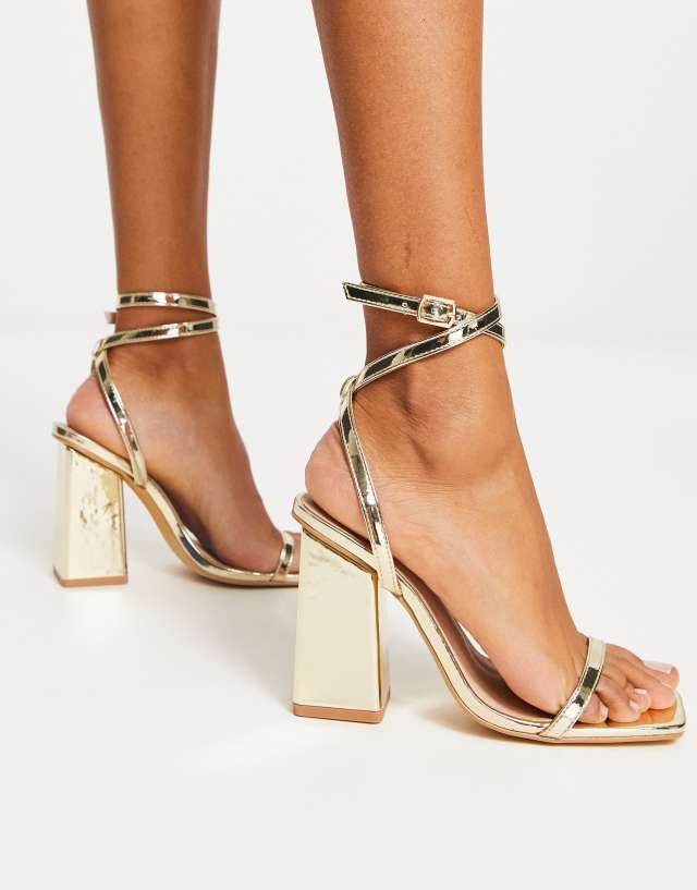 London Rebel block heel sandals in gold