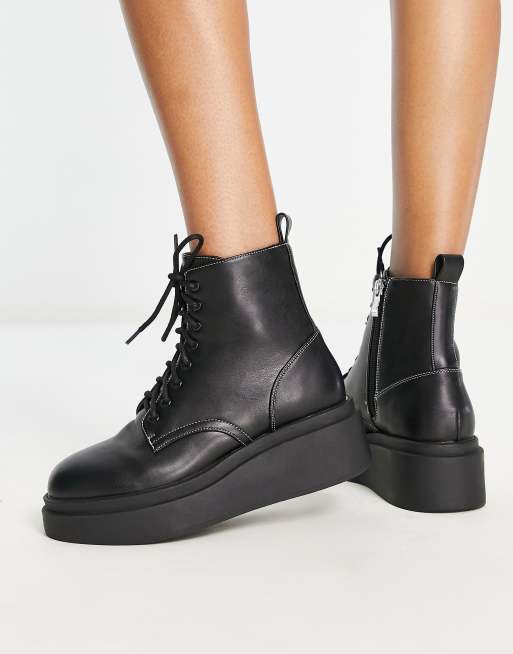 London Rebel - Bottes plates chunky à lacets - Noir, 2 de 4