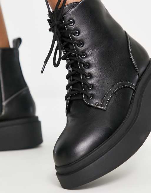 London Rebel - Bottes plates chunky à lacets - Noir, 3 de 4