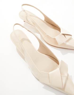 London Rebel Bow Detail Sling Back Kitten Heels In White