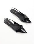 [London Rebel] London Rebel bow detail slingback kitten heels in patent black 36 Black