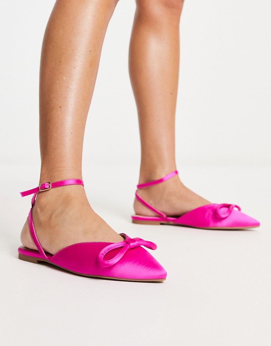 London Rebel Bow Sling Back Ballet Shoes In Bright Pink