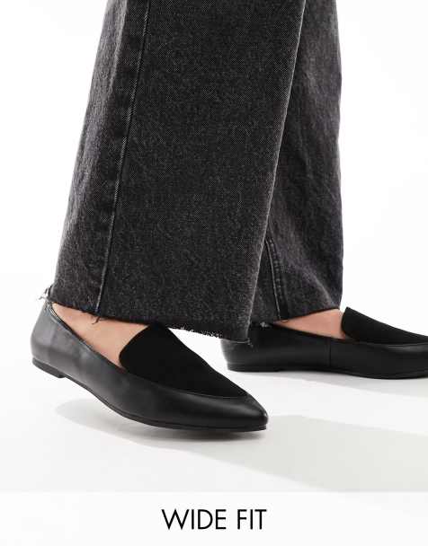 London Rebel – Bred passform – Svarta platta loafers med spetsig tå - view 1