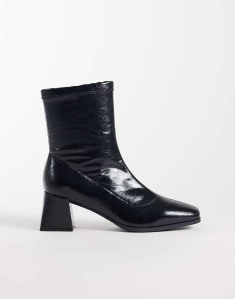 London Rebel bred passform Tabitha ankelboots med blockklack i svart - view 1