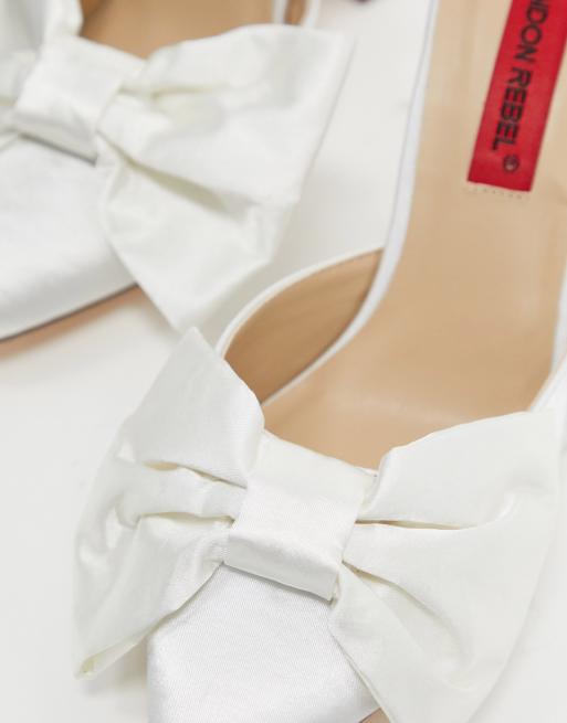 White bow store heels