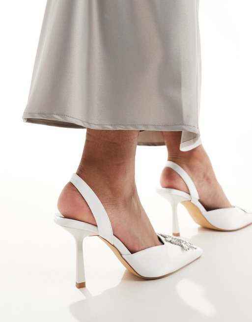 London Rebel bridal embellished court heels in ivory satin