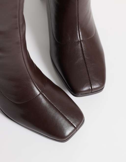 London Rebel Bridget block heeled knee boots in chocolate, 4 of 4