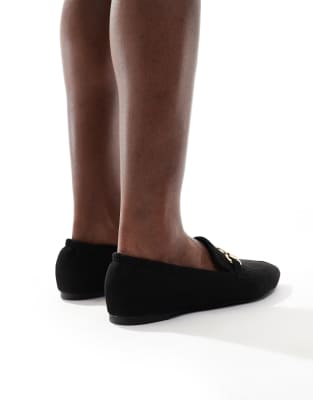 London Rebel Buckle Detail Pointed Toe Loafers In Black