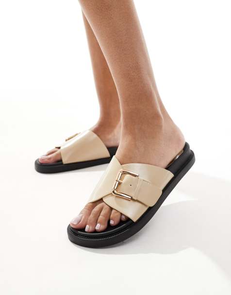 London Rebel buckle detail sandal in taupe - view 1