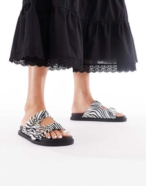 London Rebel buckle detail sandals in zebra print - view 1