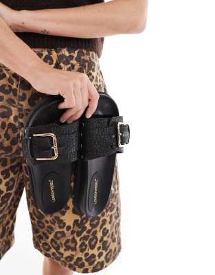 London Rebel Buckle Detail Studded Sandals In Black
