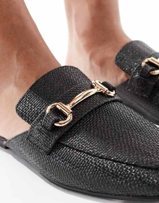 London Rebel buckle loafer mule in raffia black, 3 of 4