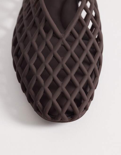 London Rebel caged ballet flats in brown matte jelly, 2 of 4