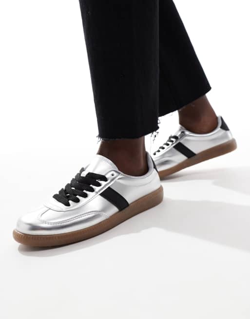 London Rebel Cally sneakers with rubber sole in silver, 3 of 5