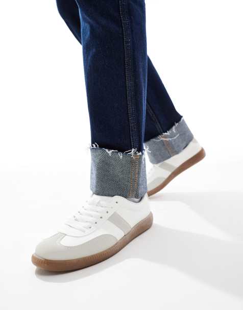 London Rebel Cally wide fit sneakers with gum sole in white and gray - view 1