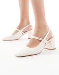 [London Rebel] London Rebel Camila buckle detail sling back mid heeled sandals in cream-White 38 CREAM PATENT PU