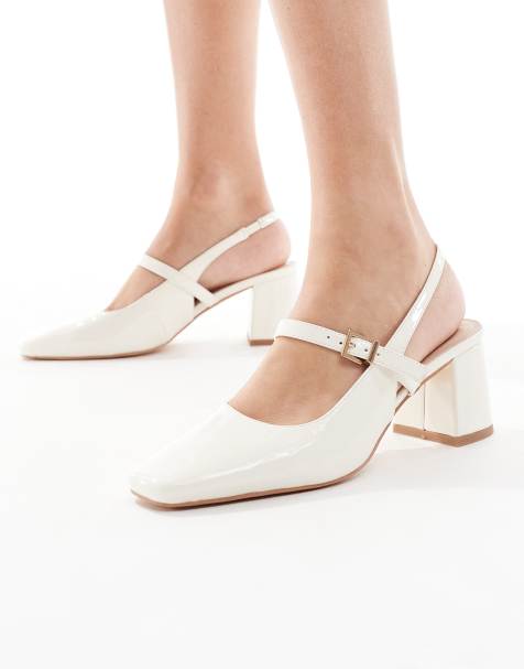 London Rebel Camila buckle detail slingback mid heeled sandals in cream - view 1