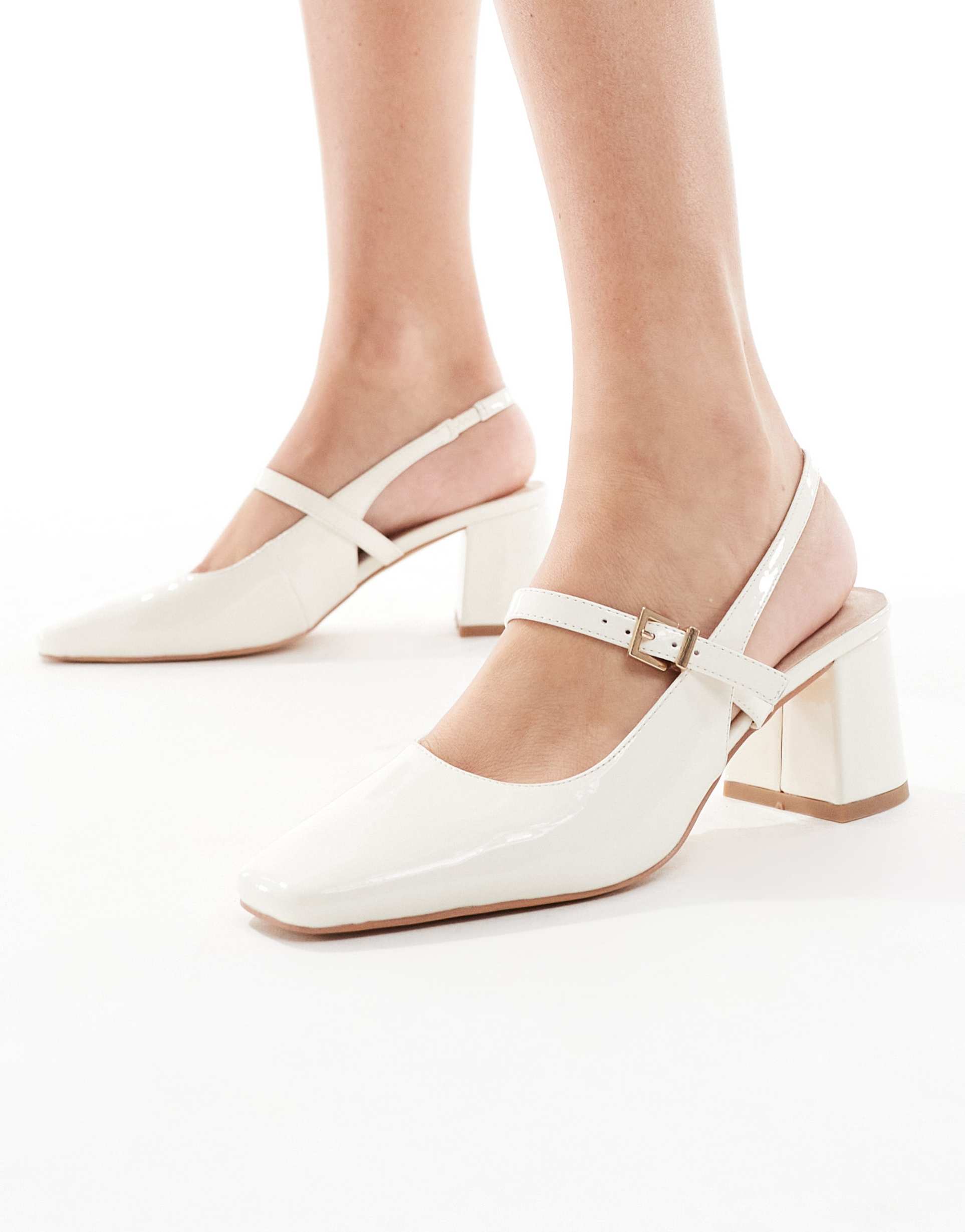london rebel camila buckle detail slingback mid heeled sandals in cream