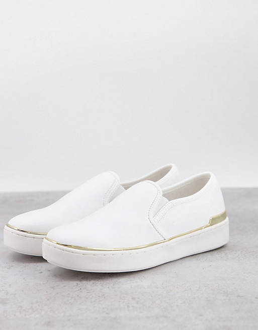 London Rebel canvas slip on trainers in white with gold-tone trim
