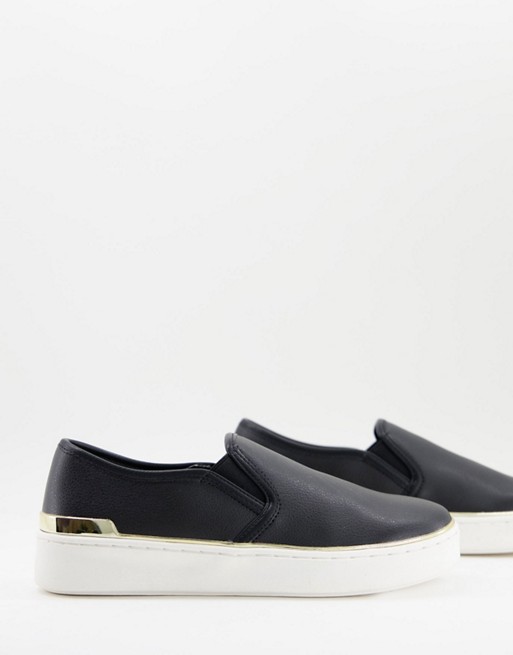 London Rebel canvas slip on trainers with metal trim in black