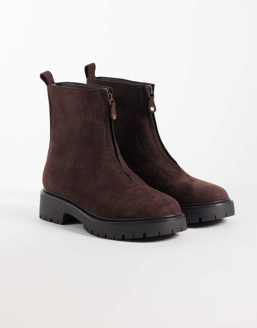London Rebel Carolina bottines chunky à zip sur le devant marron, 2 de 4