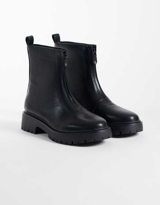 London Rebel Carolina chunky zip front ankle boots in black, 2 of 4