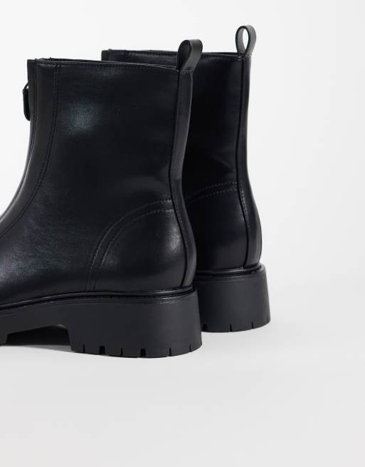 London Rebel Carolina chunky zip front ankle boots in black, 4 of 4