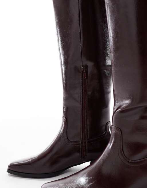 London Rebel Cassidy refined western boots in dark cherry
