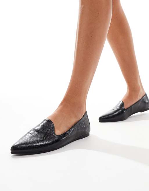 London Rebel - Celina - Platte schoenen met puntige neus in zwart met slangenmotief