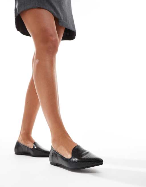 London Rebel Celina pointed flat shoes in black snake, 4 of 4