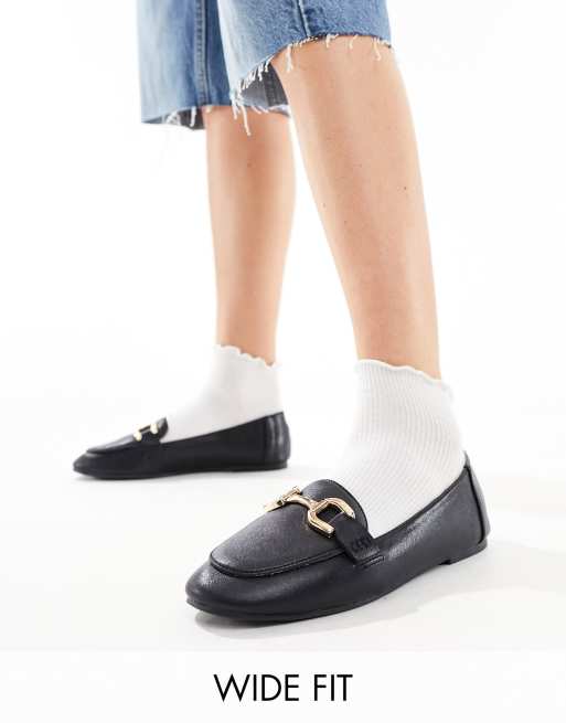 London Rebel - Chaussures plates larges avec mors et bout pointu - Noir
