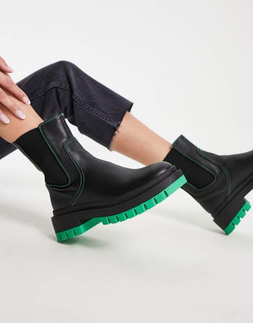 London Rebel chelsea boots in black with green sole