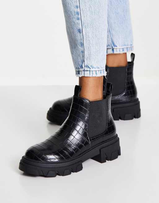 London Rebel - Chelsea boots met dikke zool en krokodillenmotief in zwart