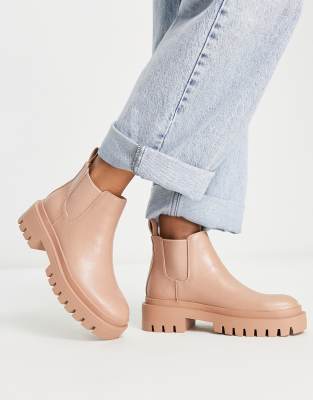 London Rebel - Chelsea-Stiefel in Beige mit dicker Sohle-Neutral