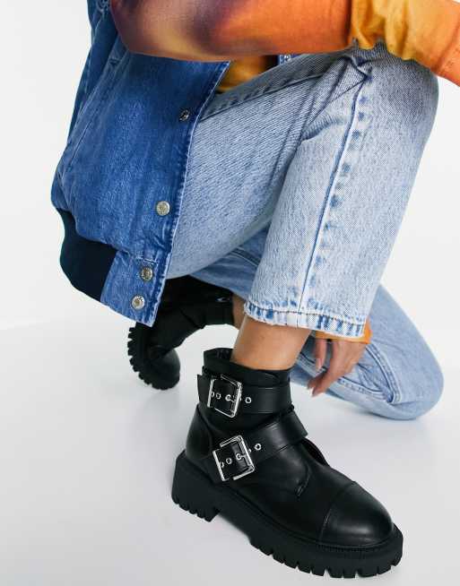 Asos black hot sale buckle boots