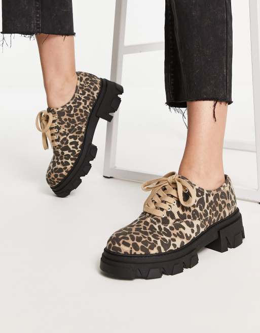 London Rebel - Chunky canvassko i leopard med snøre