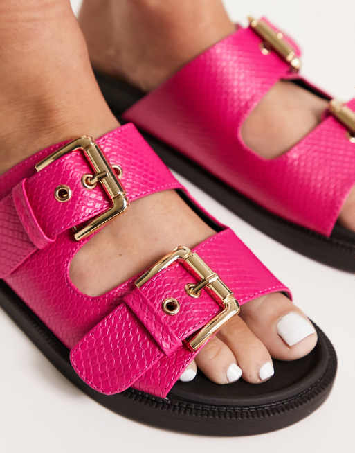 Ruby Pink Plaited Double Strap Sliders – London Rebel