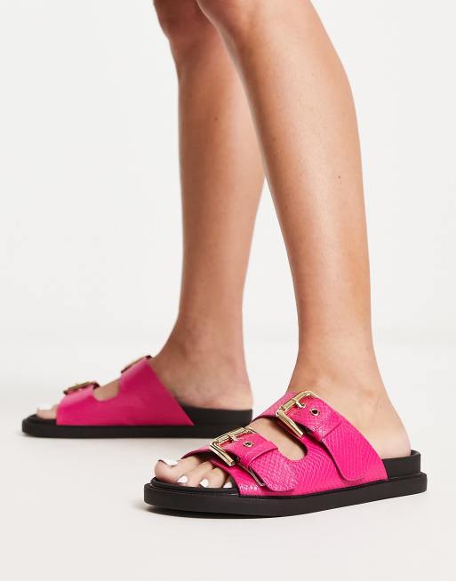 Ruby Pink Plaited Double Strap Sliders – London Rebel