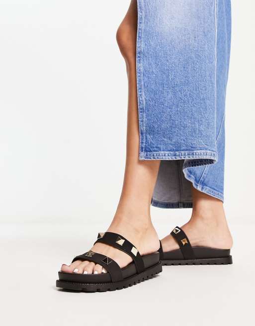 London Rebel Studded T-Bar Ankle Strap Jelly Sandals in Pink-Multi - ASOS Outlet