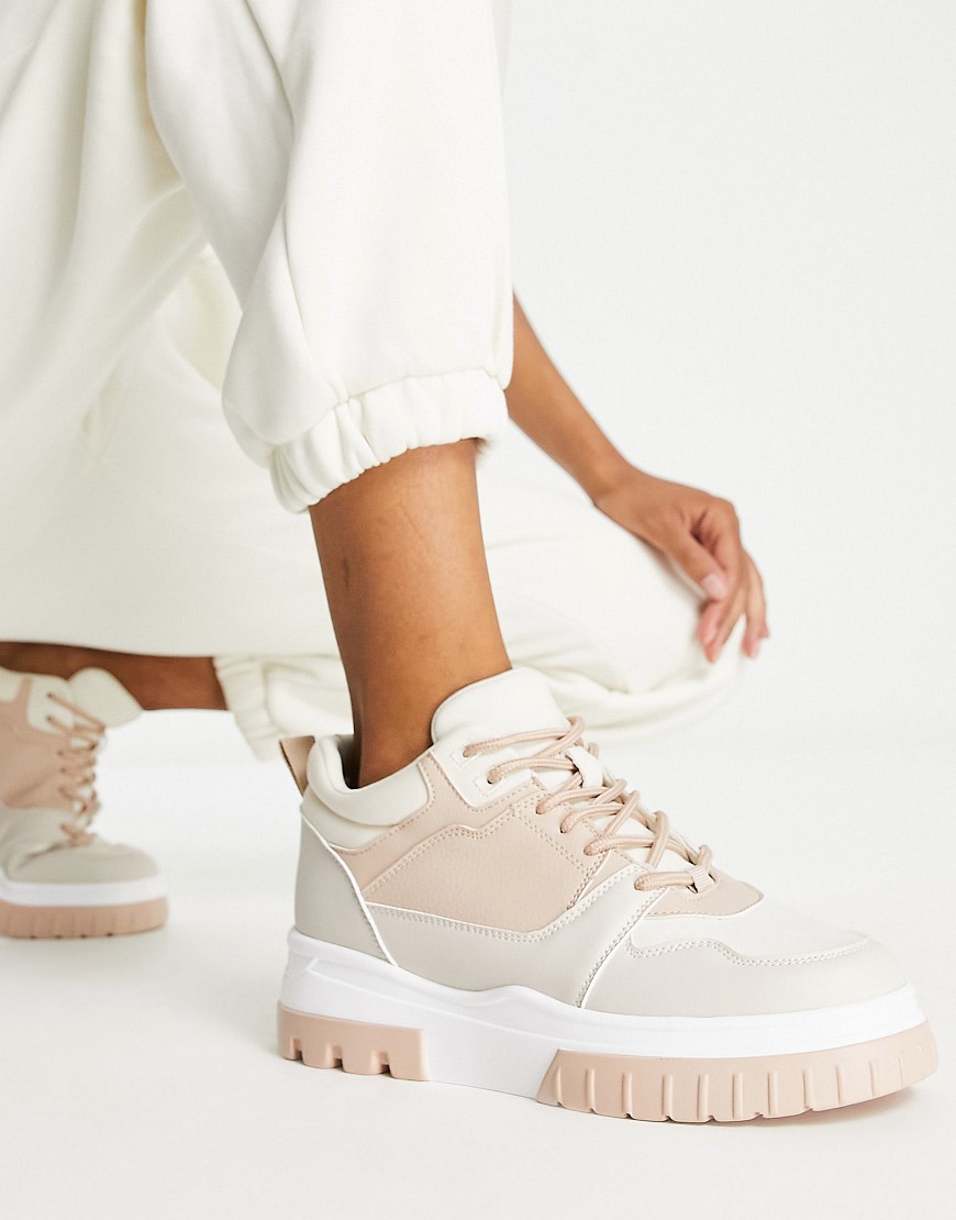 London Rebel chunky hi-top sneakers in beige and white-Neutral